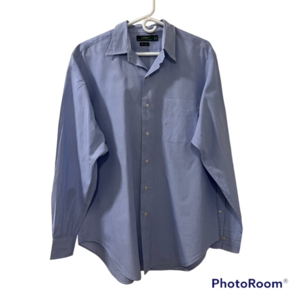 Lauren Ralph Lauren Mens Blue White Pinstripe Cotton Dress Shirt 16.5 34/35